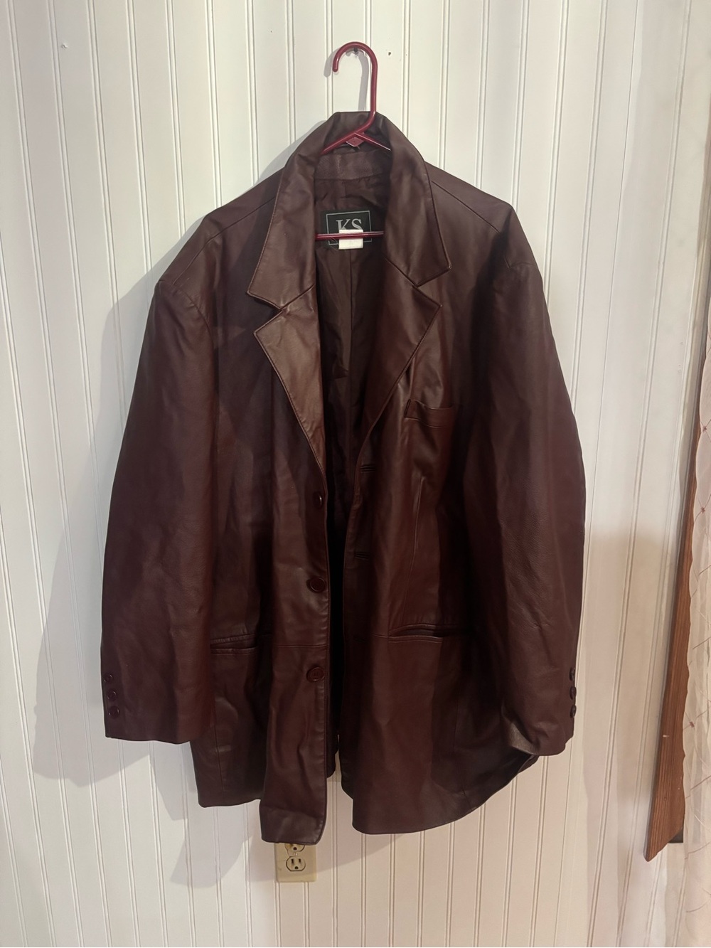 KS Selection Men's Brown Leather Pea Coat